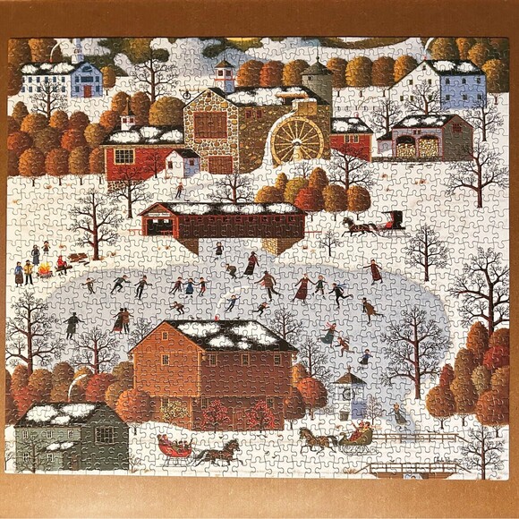 Charles Wysocki Chestnut Valley Winter Ice Skaters 1000 Piece Puzzle - Complete - Picture 2 of 7